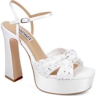 Badgley Mischka Willabella Ankle Strap Platform Sandal in White Satin at Nordstrom, Size 7.5