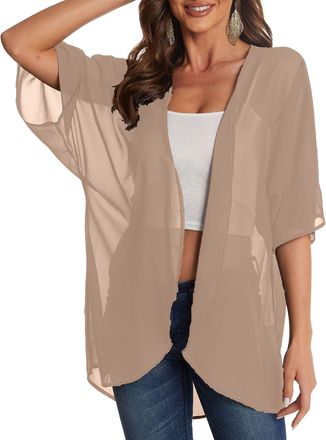 Generic Chiffon Kimono Cardigans for Women UK 3/4 Sleeve Summer Lightweight Cardigan Open Front Casual Loose Cover Ups Ladies Dressy Top Holiday Beach Vacatio