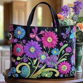 Generic Vintage Quilted Tote Bag for Women Large Cotton Puffer Shoulder Bag Ideal Valentines or Mothers Day Gift for Her Lightweight Floral Handbag for Spring