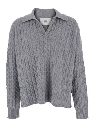 Ami Grey Knitted Shirt Collar Sweater