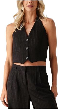 Envii Zwarte Top met Zilveren Streep - Dames - Tops zonder mouwen - Zwart - L - Tops