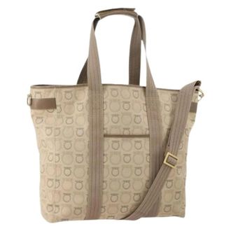 Ferragamo Pre-owned Canvas Tote Bag - Dames - Pre-owned - Beige - Maat: ONE Size Leer