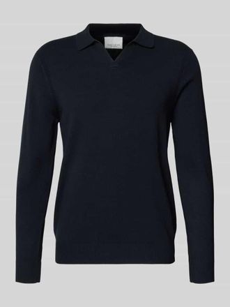 Profuomo Slim Fit Poloshirt mit V-Ausschnitt in Marine, Größe XL