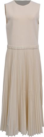 Theory Pleated Sleeveless Midi Dress in Ivory Rayon