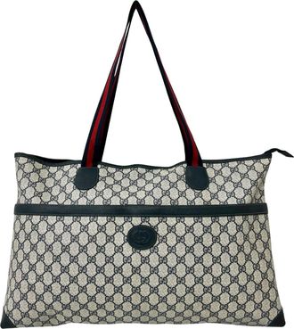 Gucci Navy Red Color Leather Pvc Shoulder Bag Tote Bag (Pre-Owned)