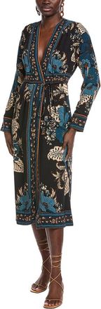 Farm Rio Blossom Tapestry Black Midi Wrap Dress
