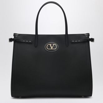 Valentino Garavani Black Leather Medium Antibes Tote Bag