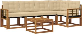 vidaXL Conjunto De Sof&aacute;s De Exterior 6 Uds. Natural Y Beige Vidaxl