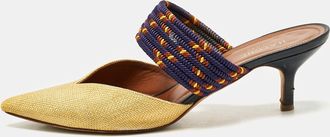 Malone Souliers Yellow/navy Blue Raffia And Cord Maisie Pointed Toe Mules