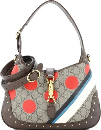 Gucci Jackie 1961 Studded Printed GG Coated Canvas Small hobo bag - Bruin