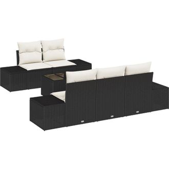 vidaXL Conjunto De Sof&aacute; De Jard&iacute;n 6 Pcs Negro, Crema 55 X 55 X 37 Cm Vidaxl