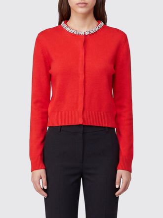 Pinko Crewneck Wool-Blend Cardigan with Crystal Applications