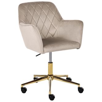 Beliani Silla De Oficina Tapizado De Terciopelo Giratoria Altura Regulable Respaldo Con Capiton&eacute; Gris Pardo Leloria