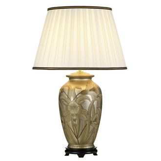Loops Table Lamp Ivory with Black & Gold trim Shade Silver LED E27 60w Bulb