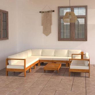 vidaXL Conjunto De Jard&iacute;n 9 Piezas Con Cojines 100x60 Cm Madera De Acacia Vidaxl