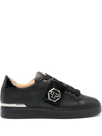 Philipp Plein logo-plaque leather sneakers - Black