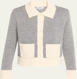 Re/Done Contrast Wool-Cashmere Cardigan