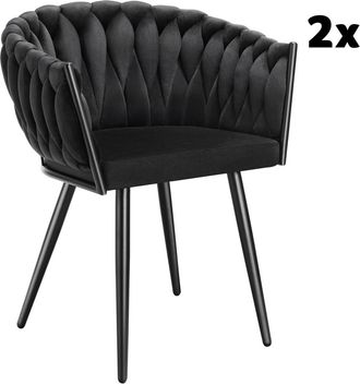 TecTake 2 Sillas de comedor de terciopelo, diseño anudado 60,5x55x75 cm negro