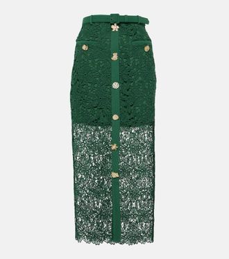 Self Portrait Floral lace-trimmed midi skirt
