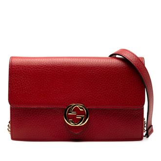 Gucci Vooraf bezette Leren Interlocking G Dollar Portemonnee Op Ketting