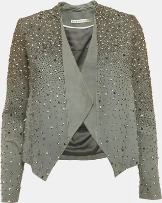 Alice & Olivia Alice + Olivia Grey Embellished Leather Jacket