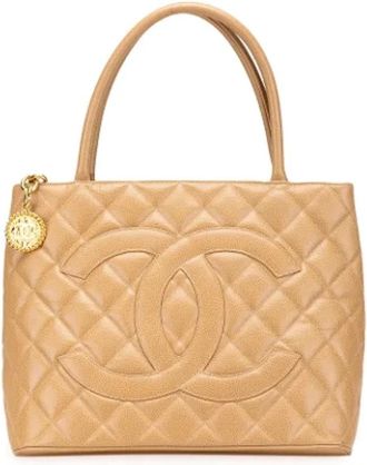 Chanel Pre-owned Tote Bags, female, Beige, Size: ONE SIZE Pre-owned Leather totes