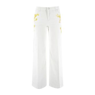 Ermanno Scervino Wide Trousers, female, White, 2XS, Floral Sequin Five-Pocket Trousers