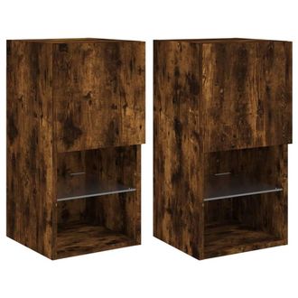 Berkfield Home TV Cabinets with LED Lights 2 pcs Smoked Oak 30.5x30x60 cm in Brown