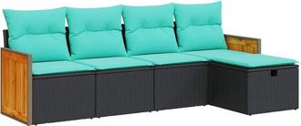 vidaXL Set De Muebles De Jard&iacute;n 5 Pzas Y Cojines Rat&aacute;n Sint&eacute;tico Negro Vidaxl