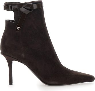 Jimmy Choo London Camie Brown Ankle Boots With Knot Detail In Suede Woman