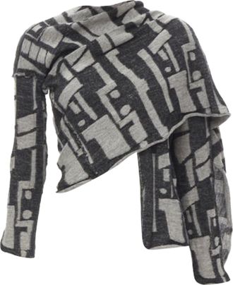 Comme Des Gar&ccedil;ons COMME DES GARCONS 1980s Vintage grey abstract wool intarsia wrap scarf cardigan