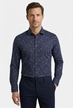 Olymp Businesshemd OLYMP 24/7 - Level 5 - Jersey, Herren, Gr. 43, N-Gr, blau (rauchblau), Web, Obermaterial: 92% Baumwolle, 8% Elasthan, k&ouml;rpernah, 2-Knopf-