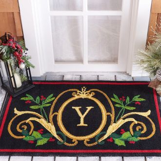 Safavieh Monogram Hand Made Area rug, Black / Multi Novelty Style Non-Shedding