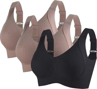 Generic 3 Pack Everyday Bras for Older Women Multipack UK Sale Clearance, Ladies Wide Strap Bra Non Wired Comfort Push Up Bras Full Coverage Bralette Solid Co