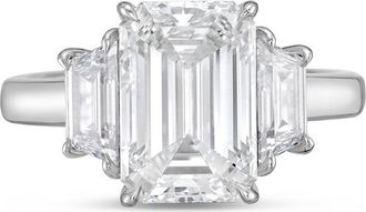 Diana M. Jewels Platinum lab grown 15ct emerald diamond ring with trapezoids on the sides