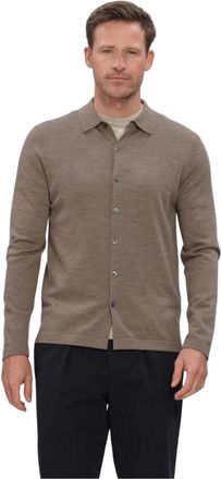 Profuomo Truien Vesten Polo Full Button Ls Extrafine Merino - Heren - Polos - Bruin - 2XL - Leer - Tops