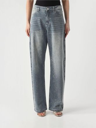 Twentyfourhaitch Wide Leg Denim Jeans with Rhinestones