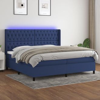 vidaXL Cama Box Spring Colch&oacute;n Y Luces Led Tela Azul 200x200 Cm Vidaxl