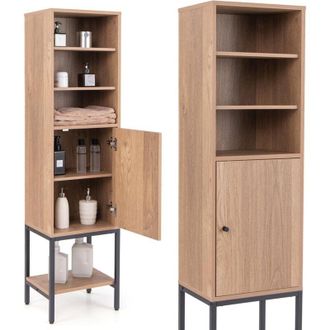 Costway Costway - Meuble Colonne de Salle de Bain, Armoire Haute, Meuble wc Rangement, Grand Placard, 3 Compartiments, &Eacute;tag&egrave;re R&eacute;glable, 38 x 30 x 145 cm