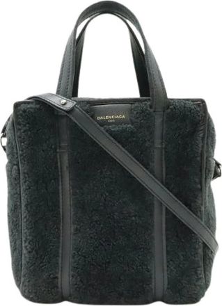 Balenciaga Pre-owned Mini Bags, female, Black, Size: ONE SIZE Pre-owned Bazaar Shopper XS Leather Shearling 2way Bag