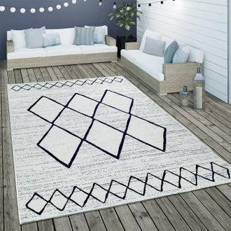 Paco Home Paco Home - Alfombra De Tejido Plano Interior Y Exterior Motivo Escandinavo Geom&eacute;trico Blanco Azul 120x170 Cm