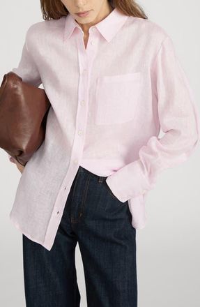 Frame Denim The Boy Linen Button-Up Shirt in Bubble Gum at Nordstrom, Size X-Large