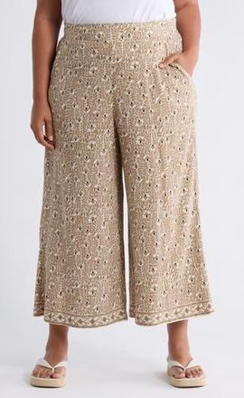 Max Studio Print Crop Wide Leg Pants in Cream/Acorn at Nordstrom Rack, Size 2X