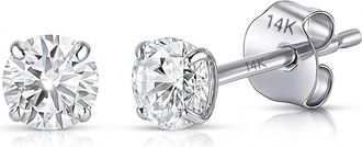 MAX + STONE 14k Yellow or White Gold Solitaire Round Cubic Zirconia Stud Earrings 3.5mmto8mm