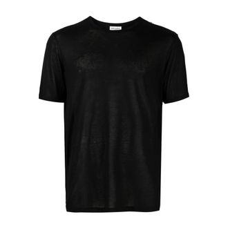 Saint Laurent T-Shirts, male, Black, Size: M Embroidered Logo T-shirt