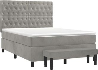 vidaXL Vidaxl - Cama Box Spring Con Colch&oacute;n Terciopelo Gris Claro 140x190 Cm