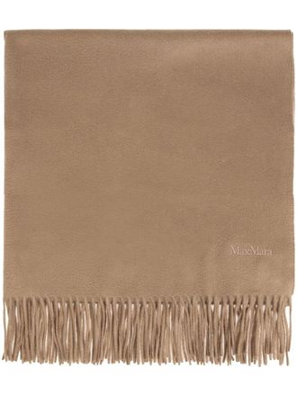 Max Mara embroidered-logo cashmere scarf - Brown