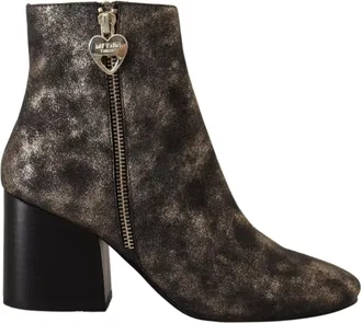 MY TWIN Twinset Black Leather Block Heels Ankle Boots Zipper Womens Shoes (Pre-Owned)