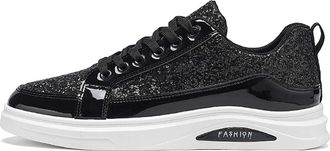 Generic Mens Fashion Sneakers Versatile Slip On Everyday Casual Shoes with Sparkling Sequins for Effortless Style (Black, 5.5)