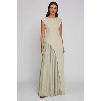 Six Stories Pleated Skirt Cap Sleeve Maxi Dress in Pistachio at Nordstrom, Size 6